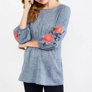 A Pea In The Pod Embroidered Chambray Maternity Blouse, Size XS